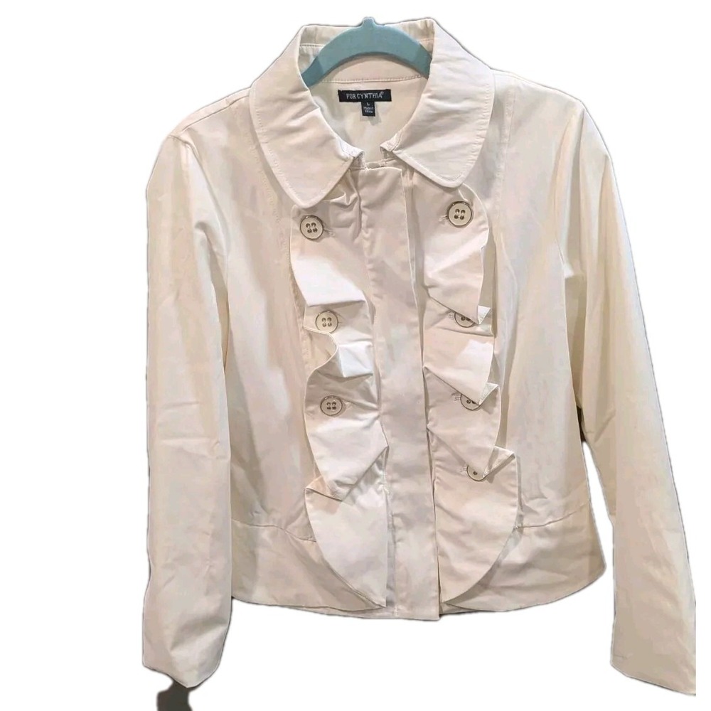 Clueless Jacket L Cream Ruffle Front Hyper Femanine Barbiecore Preppy Capsule‎